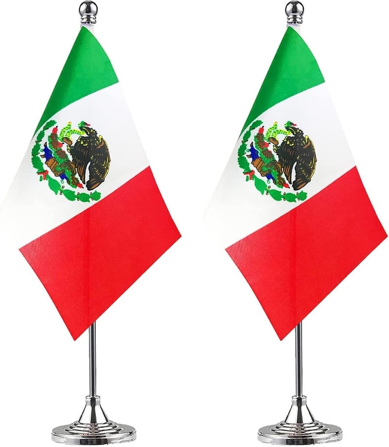 WXTWK 2 Pack Mexico Flag Mexican Desk Flag Small Mini Mexican Table Flags With Stand Base,Home Office Festival Events Celebration Decorations - Image 1